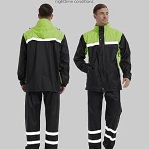 Men's Black and Green Raincoat